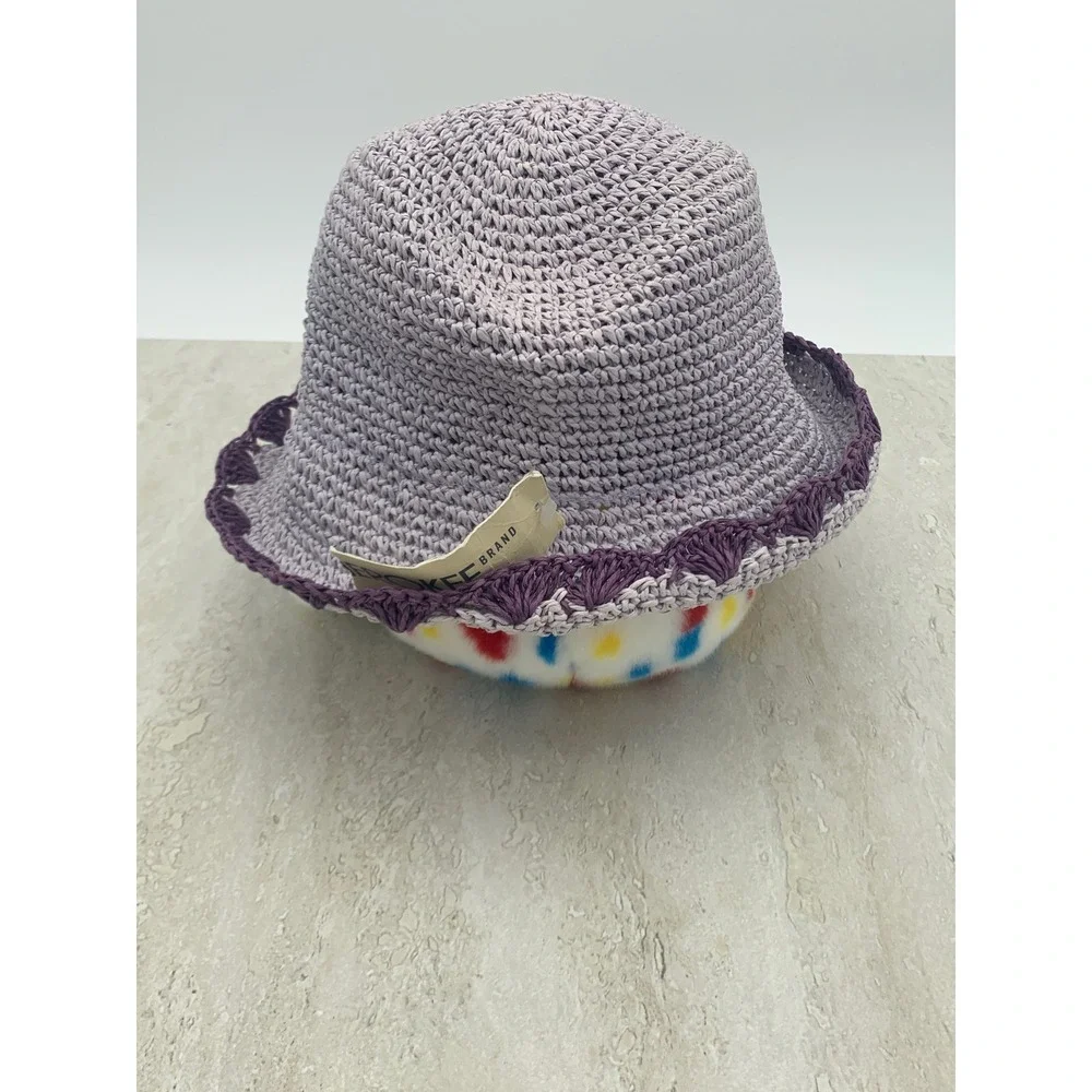 Vintage 90s Cherokee Brand Purple Woven Bucket Hat Butterfly Needlepoint Patch